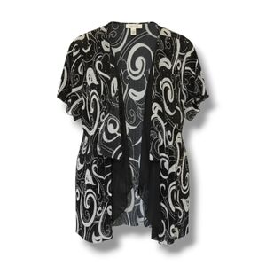 Dressbarn Women's Plus Size black white sequin  short sleeves open front top